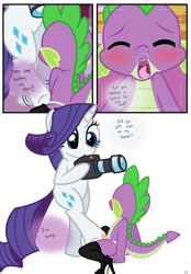 Size: 1741x2500 | Tagged: explicit, artist:pyruvate, rarity, spike, comic:dragon queen, accidental orgasm, age difference, ahegao, blushing, camera, clothes, comic, crossdressing, cum, cum on hooves, dragon, duo, duo male and female, female, femboy, femboy spike, femdom, foalcon, g4, high heels, hind hoofjob, hoof fetish, hoofjob, horn, imported from derpibooru, legwear, male, malesub, molestation, orgasm, pony, premature ejaculation, raridom, sexual harassment, ship:sparity, shipping, sissy, source needed, spikesub, straight, straight shota, stupid sexy spike, submissive, surprised, thigh highs, unicorn, wingless spike