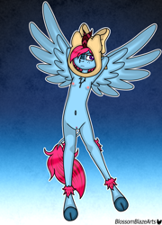 Size: 2187x3032 | Tagged: explicit, artist:blossomblaze, oc, anthro, belly, belly button, bow, breasts, chest fluff, delicious flat chest, female, fetlock tuft, gradient background, hands behind back, hat, imported from twibooru, kirin, lolicon, nipples, nudity, plantigrade anthro, pubic fluff, underage, wings