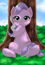 Size: 1900x2749 | Tagged: explicit, artist:cl, diamond tiara, earth pony, female, foalcon, g4, imported from derpibooru, looking at you, missing accessory, nudity, pixiv, pony, pov, solo, solo female, vulva