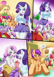Size: 1024x1448 | Tagged: explicit, apple bloom, applejack, rarity, scootaloo, spike, sweetie belle, comic:also rarity, anthro, barefoot, breasts, comic, cum, cutie mark crusaders, earth pony, equestria untamed, facial, feet, foalcon, g4, group sex, imported from derpibooru, male, masturbation, nipples, nudealoo, nudity, palcomix, pegasus, penis, sex, ship:scootabloom, ship:sparibelle, ship:sparity, ship:spikebelle, shipping, straight, threesome, unicorn