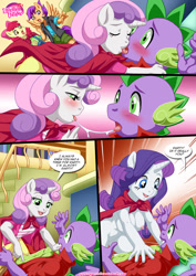 Size: 1024x1448 | Tagged: explicit, apple bloom, scootaloo, spike, sweetie belle, comic:also rarity, anthro, breasts, comic, cutie mark crusaders, dragon, drool, drool string, equestria untamed, foalcon, french kiss, g4, hallucination, implied shipping, implied sparity, implied straight, imported from derpibooru, kissing, nipples, nudity, palcomix, pink nipples, ship:spikebelle, shipping, sloppy kissing, straight, unicorn