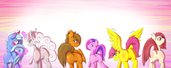 Size: 2500x1000 | Tagged: explicit, artist:catitty, oc, oc:cinnamon stick, oc:cobalt, oc:rhythm a cappella, oc:show stopper, oc:sterling silver, oc:sweet words, anus, balls, blushing, butt, dock, female, foal, foalcon, glowing horn, horn, horsecock, imported from derpibooru, looking back, magic, male, mare, nudity, oc only, pegasus, penis, plot, plotline, ponut, pony, rear view, simplistic anus, spread wings, stallion, telekinesis, unicorn, vulva, wings