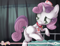 Size: 992x762 | Tagged: explicit, artist:sip, sweetie belle, anus, ballgag, butt, buy me, buy me 2.0, dock, female, filly, foal, foalcon, g4, gag, imported from derpibooru, nudity, plot, pony, raised tail, solo, solo female, underhoof, vaginal secretions, vulva