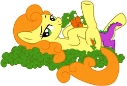 Size: 1512x1028 | Tagged: questionable, artist:leopurofriki, spike, carrot top, edit, foalcon, g4, golden harvest, imported from derpibooru, looking at you, pony, ship:carrotspike, shipping, show accurate, show accurate porn, simple background, spread legs, strategically covered, transparent background