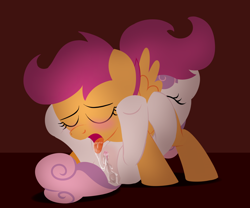 Size: 2400x2000 | Tagged: explicit, artist:dtcx97, scootaloo, sweetie belle, anatomically correct, anus, clitoris, cunnilingus, duo, duo female, eyes closed, female, filly, foal, foalcon, g4, heart clitoris, high res, imported from derpibooru, lesbian, nudity, open mouth, oral, pegasus, pony, sex, ship:scootabelle, shipping, tongue out, underhoof, unicorn, vagina, vaginal secretions, vulva, vulvar winking