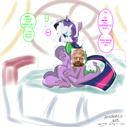 Size: 1024x1024 | Tagged: explicit, artist:amoniaco, rarity, spike, twilight sparkle, 1000 hours in ms paint, dialogue, dragon, edit, female, foalcon, g4, imported from derpibooru, male, ms paint, ship:twispike, shipping, straight, triple h