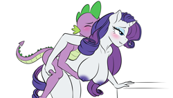 Size: 1500x850 | Tagged: explicit, artist:pia-sama, rarity, spike, anthro, areola, banned from derpibooru, bedroom eyes, big breasts, blushing, breasts, busty rarity, collarbone, desk, dragon, duo, duo male and female, eyebrows, eyelashes, eyes closed, eyeshadows, female, hand on chest, hand on knee, happy, horny, imminent sex, imminent vaginal, imported from twibooru, leaning forward, lidded eyes, looking pleasured, male, nipples, nudity, pleasure, riding, shipping, shotacon, side view, simple background, smiling, sparity, spike riding rarity, straight, straight shota, stupid sexy rarity, tail, thighs, underage, unicorn, white background