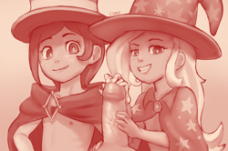 Size: 3533x2347 | Tagged: explicit, artist:crade, ace attorney, blushing, equestria girls, female, handjob, human, humanized, imported from twibooru, lolicon, monochrome, nipples, nudity, penis, signature, trixie, trucy wright, underage
