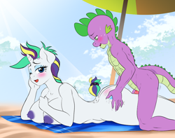 Size: 920x724 | Tagged: explicit, artist:pia-sama, rarity, spike, 2 handfuls of dat ass, adult, adult spike, alternate character, alternate hairstyle, anthro, anthro on dragon action, areola, ass, banned from derpibooru, beach, beach blanket, beach umbrella, bedroom eyes, big breasts, blushing, breasts, busty rarity, butt, butt blush, butt touch, cloud, commission, day, detailed background, digital art, dragon, dragon dick, dragon on anthro action, duo, duo male and female, emanata, erect nipples, erection, eyebrows, eyelashes, eyeshadow, female, furrowed brow, g4, grinding, grope, hand on butt, hand on cheek, hand on chest, happy sex, horn, huge breasts, implied sex, implied vaginal, imported from twibooru, interspecies, kneeling, lidded eyes, looking at someone, makeup, male, motion lines, nervous, nipples, nude beach, nudity, older, older spike, one eye closed, outdoor sex, outdoors, penis, pleasure, prone, punk, raripunk, rearity, seductive, seductive look, seductive pose, sex, sex on the beach, shipping, shotacon, sky, smiling, sparity, speed bump position, straight, straight shota, stupid sexy rarity, sunny day, sunscreen, sweat, tail, tail wrap, teenage spike, teenager, trembling, umbrella, underage, unicorn, vaginal secretions, ych result