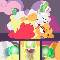 Size: 3600x3600 | Tagged: explicit, artist:dtcx97, apple bloom, scootaloo, sweetie belle, ahegao, anatomically correct, anus, blank flank, blushing, cmc threesome, comic, cuddling, cutie mark crusaders, drool, earth pony, eyes closed, female, filly, filly on filly, foal, foalcon, g4, group sex, high res, imported from derpibooru, lesbian, magic, masturbation, missionary position, multiple positions, nudity, one eye closed, open mouth, pegasus, pile, ponut, pony, prone, sex, ship:sweetiebloomaloo, shipping, snuggling, speed bump position, threesome, tongue out, trio, trio female, unicorn, vaginal secretions, vulva