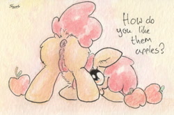 Size: 816x538 | Tagged: explicit, artist:slightlyshade, apple bloom, anus, blushing, butt, cute, cute porn, earth pony, female, filly, foal, foalcon, g4, imported from derpibooru, nudity, plot, ponut, pony, presenting, solo, solo female, traditional art, vulva