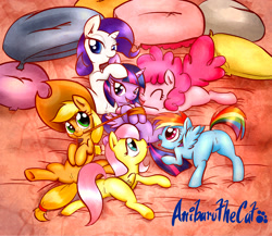 Size: 2550x2209 | Tagged: explicit, artist:anibaruthecat, applejack, fluttershy, pinkie pie, rainbow dash, rarity, twilight sparkle, alicorn, anus, ass up, bed, blank flank, bondage, butt, cute, cute porn, earth pony, face down ass up, female, filly, filly mane six, filly pinkie pie, filly rainbow dash, filly rarity, filly twilight sparkle, flutterbutt, foal, foalcon, g4, genitals, high res, imported from derpibooru, lesbian, mane six, mare, nudity, omniship, on back, pegasus, pillow, pony, presenting, rainbutt dash, ship:rarilight, ship:twidash, ship:twijack, ship:twinkie, ship:twishy, shipping, smiling, twilight sparkle gets all the mares, unicorn, vulva, younger