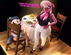 Size: 2047x1588 | Tagged: suggestive, artist:blazemanecold, 3d, age difference, anthro, banned from derpibooru, breasts, busty cheerilee, cheerilee, clothes, dialogue, female, implied shotacon, implied underage, imported from twibooru, male, male and female, rumble, shotacon, straight, straight shota, underage