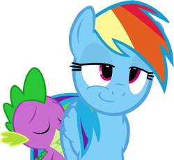 Size: 1422x1300 | Tagged: questionable, artist:feitaru, artist:kuren247, rainbow dash, spike, age difference, dragon, duo, duo male and female, edit, eyes closed, female, flank, foalcon, from behind, g4, imported from derpibooru, love, male, mare, olfactophilia, pegasus, pony, ship:rainbowspike, shipping, smell, smiling, sniffing, straight, wingless spike