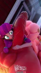 Size: 1056x1878 | Tagged: explicit, artist:snuddy, 3d, age difference, anthro, ass, balls, big mcintosh, blender, butt, crepuscular rays, drool, earth pony, erection, female, hay, human penis, imported from twibooru, licking, licking cock, lily longsocks, lolicon, male, muscles, muscular male, nipples, nudity, on back, oral, penis, penis on face, plantigrade anthro, precum, sex, size difference, tongue out, underage