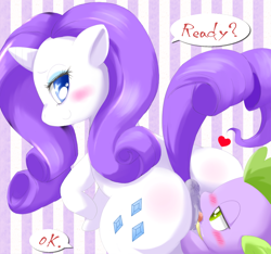 Size: 960x900 | Tagged: explicit, artist:suvaru, rarity, spike, anus, blushing, butt, cunnilingus, dragon, female, foalcon, g4, heart, imported from derpibooru, interspecies, male, nudity, oral, plot, ponut, pony, puckered asshole, ship:sparity, shipping, speech bubble, straight, unicorn, vaginal secretions, vulva