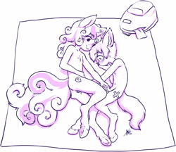 Size: 2987x2575 | Tagged: explicit, artist:aogami, button mash, sweetie belle, anthro, comic, earth pony, erection, female, imported from twibooru, lolicon, male, nipples, nudity, penis, shipping, shotacon, straight, sweetiemash, underage, unguligrade anthro, unicorn, vulva