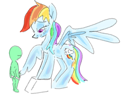 Size: 908x709 | Tagged: explicit, artist:anonymous, rainbow dash, oc, oc:anon, banned from derpibooru, bedroom eyes, human, imported from twibooru, interspecies, male, nudity, pegasus, penis, pony, pony on human action, shotacon, underage, wingjob, wings