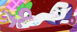 Size: 1833x777 | Tagged: explicit, rarity, spike, age difference, artist needed, blushing, cunnilingus, dragon, female, foalcon, g4, imported from derpibooru, male, mare, nudity, oral, pony, ship:sparity, shipping, show accurate, show accurate porn, source needed, straight, unicorn, vagina