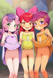 Size: 832x1216 | Tagged: explicit, apple bloom, scootaloo, sweetie belle, ai generated, anus, beach, belly button, bottomless, breasts, child, clitoris, clothes, cute, cute porn, cutie mark crusaders, dress, dress lift, equestria girls, equestria girls-ified, female, flashing, human, humanized, imported from twibooru, lifting, lolicon, no panties, novelai, nudity, presenting pussy, prompter:doomguy397, small breasts, smiling, solo, solo female, stable diffusion, trio, trio female, underage, vulva