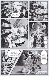 Size: 792x1224 | Tagged: explicit, artist:jaxonian, spike, sweetie belle, bedroom eyes, blowjob, comic, creampie, cum, cum in mouth, cum on eye, cum on hair, cumming, dragon, facial, female, foalcon, g4, grin, gritted teeth, hemipenis, horn, imported from derpibooru, knot, laughing, looking at you, male, mane-iac, monochrome, multidick, nudity, oral, oral creampie, penis, pony, pov, puffy cheeks, ship:spikebelle, shipping, smiling, straight, sweetie do well, traditional art, unicorn, wide eyes, wingless spike, wink