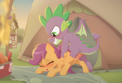 Size: 4864x3328 | Tagged: explicit, artist:spriteisbetter, scootaloo, spike, ai generated, clitoris, creampie, cum, dragon, female, foalcon, imported from twibooru, lolicon, male, nudity, outdoors, pegasus, penetration, pony, sex, shotacon, underage, vaginal, vaginal creampie, vulva