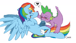 Size: 1659x940 | Tagged: explicit, artist:crade, rainbow dash, spike, age difference, ahegao, blowjob, blushing, colored, creampie, cum, cum in mouth, dragon, duo, duo male and female, female, foalcon, futa, futa on male, futa rainbow dash, g4, heart, high five, hoofbump, horsecock, imported from derpibooru, intersex, interspecies, male, nudity, open mouth, oral, oral creampie, pegasus, penis, pictogram, pony, pony on dragon action, ship:rainbowspike, shipping, simple background, smiling, spread wings, tongue out, white background, wingboner, wingless spike, wings, wink