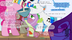 Size: 2500x1378 | Tagged: explicit, artist:blargsnarf, artist:jesterbutts, pinkie pie, rarity, spike, balls, big macintosh, bipedal, blushing, casual sex, cherry jubilee, cum, cum drinking, cum feeding, dialogue, dj pon-3, doggy style, dragon, earth pony, exhibitionism, female, femdom, foalcon, force feeding, from behind, funnel, g4, humiliation, imminent orgasm, imported from derpibooru, male, malesub, mare, nudity, penis, pony, rarity's fetish, sex, show accurate, show accurate porn, snowballing, stallion, straight, submissive, text, unicorn, vinyl scratch, vulgar, watching