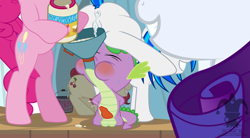 Size: 2500x1378 | Tagged: explicit, artist:blargsnarf, artist:jesterbutts, pinkie pie, rarity, spike, anal creampie, anus, balls, bipedal, blushing, cherry jubilee, creampie, creampie-eating, cum, cum drinking, cum feeding, cumming, dj pon-3, dragon, earth pony, feeding, felching, female, femdom, foalcon, g4, imported from derpibooru, male, mare, nudity, orgasm, penis, ponut, pony, rarity's fetish, show accurate, show accurate porn, spontaneous orgasm, straight, unicorn, vagina, vinyl scratch, vulva