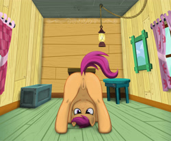 Size: 4378x3600 | Tagged: explicit, artist:jdnehberefncuhn, scootaloo, anatomically correct, anus, asking for it, ass up, clubhouse, crusaders clubhouse, dock, face down ass up, female, foalcon, g4, imported from derpibooru, looking between legs, nudity, ponut, solo, solo female, vulva
