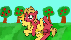 Size: 1280x720 | Tagged: explicit, artist:jbond, anal, applecest, big macintosh, braeburn, colt, colt big macintosh, colt on colt, cousin incest, cousins, earth pony, eyes closed, foal, foalcon, fucked sideways, g4, gay, horsecock, imported from derpibooru, incest, male, nudity, penetration, penis, pony, reasonably sized genitals, reverse foalcon, sex, ship:braemac, shipping, sideways, younger