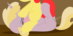 Size: 2400x1200 | Tagged: explicit, artist:dtcx97, apple bloom, anus, blushing, cunnilingus, dinky hooves, female, filly, foal, foalcon, g4, imported from derpibooru, lesbian, masturbation, nudity, oral, orgasm, ponut, pony, ship:dinkybloom, shipping, squirting, unicorn, vaginal orgasm, vaginal secretions, vulva