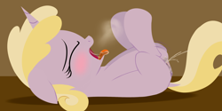 Size: 2400x1200 | Tagged: explicit, artist:dtcx97, anus, blushing, cum, cute, cute porn, dinky hooves, dock, drool, eyes closed, female, filly, floppy ears, foal, foalcon, g4, implied straight, imported from derpibooru, legs in air, masturbation, nudity, on back, open mouth, orgasm, panting, ponut, pony, solo, solo female, squirting, tongue out, unicorn, vaginal secretions, vulva