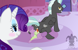 Size: 2000x1275 | Tagged: explicit, artist:blargsnarf, rarity, spike, age difference, anal, anal creampie, anus, bedroom eyes, blushing, butt, carousel boutique, creampie, cum, cumming, dragon, dragon on pony action, exhibitionism, female, foalcon, g4, gay, gay in front of girls, imported from derpibooru, interspecies, lip bite, male, mare, nudity, on top, orgasm, pegasus, penis, plot, pony, rarity's fetish, reverse missionary position, ship:spikelane, show accurate, show accurate porn, smiling, stallion, thunderbutt, thunderlane, trio, unicorn, watching, wingless spike
