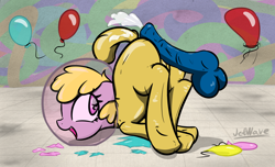 Size: 3056x1852 | Tagged: explicit, artist:jetwave, oc, oc:puppysmiles, ass up, balloon, balloon popping, balls, butt, cameltoe, cum, cumming, disembodied penis, earth pony, face down ass up, fallout, fallout equestria, fallout equestria: pink eyes, fanfic, fanfic art, female, female focus, filly, floppy ears, foal, foalcon, happy sex, hazmat suit, hooves, horsecock, hotdogging, imported from derpibooru, looking back, male, nudity, oc only, open mouth, orgasm, party balloon, penis, plot, pony, raised tail, smiling, solo focus, straight, underhoof