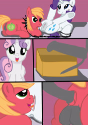 Size: 2480x3508 | Tagged: explicit, artist:jbond, rarity, sweetie belle, comic:applebuck, anal insertion, anus, balls, bdsm, big macintosh, clitoris, collar, comic, cunnilingus, earth pony, female, femdom, filly, filly on stallion, foal, foalcon, g4, high res, imported from derpibooru, insertion, leash, lying down, male, mare, nudity, open mouth, oral, part of a set, pony, prone, sex toy, ship:rarimac, shipping, spread legs, spreading, stallion, straight, strapon, tongue out, unicorn, vulva