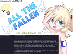 Size: 1468x1079 | Tagged: suggestive, artist:accu, artist:shinodage, editor:donttouchmycogs, editor:gold meddle, oc, oc:aryanne, oc:luftkrieg, admin abuse, all the fallen, armband, blonde hair, blue eyes, breasts, censored, child, cognitive dissonance, delicious flat chest, drama, earth pony, earth pony oc, edit, edited edit, eyebrows visible through hair, female, females only, gag censor, green eyes, greentext, hair tie, human, humanized, imported from twibooru, lidded eyes, light skin, logo, lolicon, mare, meta, open smile, politics, pony, ponytail, raised brow, salute, simple background, small breasts, smiling, smirk, smug, standing, text, underage, vector, white background, young