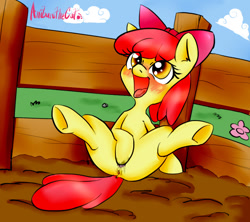 Size: 893x794 | Tagged: explicit, artist:anibaruthecat, apple bloom, ahegao, anus, blushing, female, filly, foal, foalcon, g4, imported from derpibooru, masturbation, nudity, open mouth, pony, solo, solo female, tongue out, underhoof, vaginal secretions, vulva