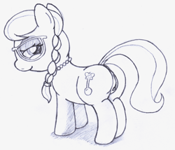Size: 1400x1199 | Tagged: explicit, artist:an-tonio, silver spoon, butt, female, foalcon, g4, imported from derpibooru, monochrome, nudity, plot, solo, solo female, traditional art, vulva, vulvar winking