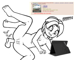 Size: 1900x1500 | Tagged: explicit, artist:deserter, babs seed, 4chan, anal, balls, chubby, disembodied hand, disembodied penis, equestria girls, feet, female, freckles, fucked sideways, hand, imported from twibooru, lolicon, nudity, penetration, penis, sex, sideways, simple background, sketch, snickering, style emulation, sweat, sweatdrop, tablet, underage, vulva