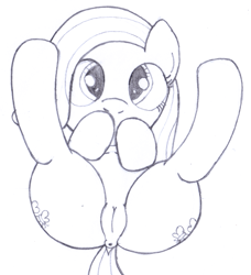 Size: 1640x1800 | Tagged: explicit, artist:an-tonio, fluttershy, anus, both cutie marks, cute, cute porn, female, filly, foal, foalcon, g4, genitals, imported from derpibooru, lineart, monochrome, nudity, pegasus, ponut, pony, solo, solo female, traditional art, vulva, younger