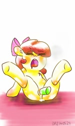 Size: 614x1024 | Tagged: explicit, artist:danadyu, artist:pogan-danadyu, apple bloom, blushing, breath, dildo, earth pony, female, filly, foal, foalcon, g4, imported from derpibooru, insertion, masturbation, nudity, orgasm, pony, sex toy, solo, solo female, underhoof, vagina, vaginal insertion, vaginal secretions