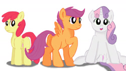 Size: 1280x720 | Tagged: explicit, artist:jbond, apple bloom, scootaloo, sweetie belle, anus, crotchboobs, cutie mark crusaders, dock, earth pony, female, filly, foal, foalcon, g4, imported from derpibooru, nipples, nudity, open mouth, pegasus, ponut, pony, simple background, sitting, spread legs, spreading, tail, teats, trio, unicorn, vulva, white background