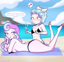 Size: 2048x1971 | Tagged: suggestive, artist:trash art, princess flurry heart, belly, belly button, busty princess flurry heart, cozy glow, cozyheart, equestria girls, female, flurrybutt, g4, imported from twibooru, lesbian, lolicon, older, older cozy glow, older flurry heart, shipping, underage