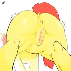 Size: 1600x1600 | Tagged: explicit, artist:cold-blooded-twilight, apple bloom, 2 handfuls of dat ass, anus, bloom butt, butt, female, foalcon, g4, horn, imported from derpibooru, mare, nudity, plot, ponut, pony, presenting, solo, solo female, unicorn, vagina, vulva