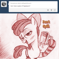 Size: 792x791 | Tagged: explicit, artist:jaxonian, apple bloom, clothes, cum, cup, earth pony, fapplebloom, female, filly, foal, foalcon, g4, implied straight, imported from derpibooru, looking at you, pony, socks, solo, solo female, striped socks, tumblr, vaginal secretions