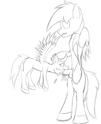 Size: 725x895 | Tagged: explicit, artist:unwanted_employee, rainbow dash, scootaloo, bipedal, blowjob, cum, female, filly, flying, foal, foalcon, futa, futa on female, futa rainbow dash, g4, grayscale, imported from derpibooru, intersex, monochrome, nudity, oral, pegasus, penis, pony, ship:scootadash, shipping, simple background, sketch, spread wings, white background, wings
