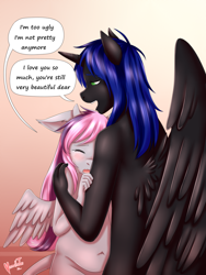 Size: 1050x1400 | Tagged: questionable, artist:vermelhatan, oc, anthro, comforting, crying, emotional support, female, imported from twibooru, lolicon, male and female, nudity, oc only, pregnant, pregnant loli, speech bubble, text, underage