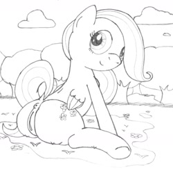 Size: 1279x1245 | Tagged: explicit, artist:an-tonio, fluttershy, anus, butt, cute, cute porn, female, filly, flutterbutt, foal, foalcon, g4, genitals, imported from derpibooru, monochrome, nudity, pegasus, ponut, pony, presenting, presenting butt, sketch, solo, solo female, vulva