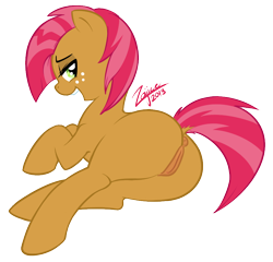Size: 922x886 | Tagged: explicit, artist:opeegenetalia, artist:zajice, babs seed, /mlp/ genitaliations, anatomically correct, anus, butt, earth pony, edit, female, foalcon, g4, hooves, imported from derpibooru, nudity, plot, ponut, pony, simple background, solo, solo female, transparent background, vector, vulva